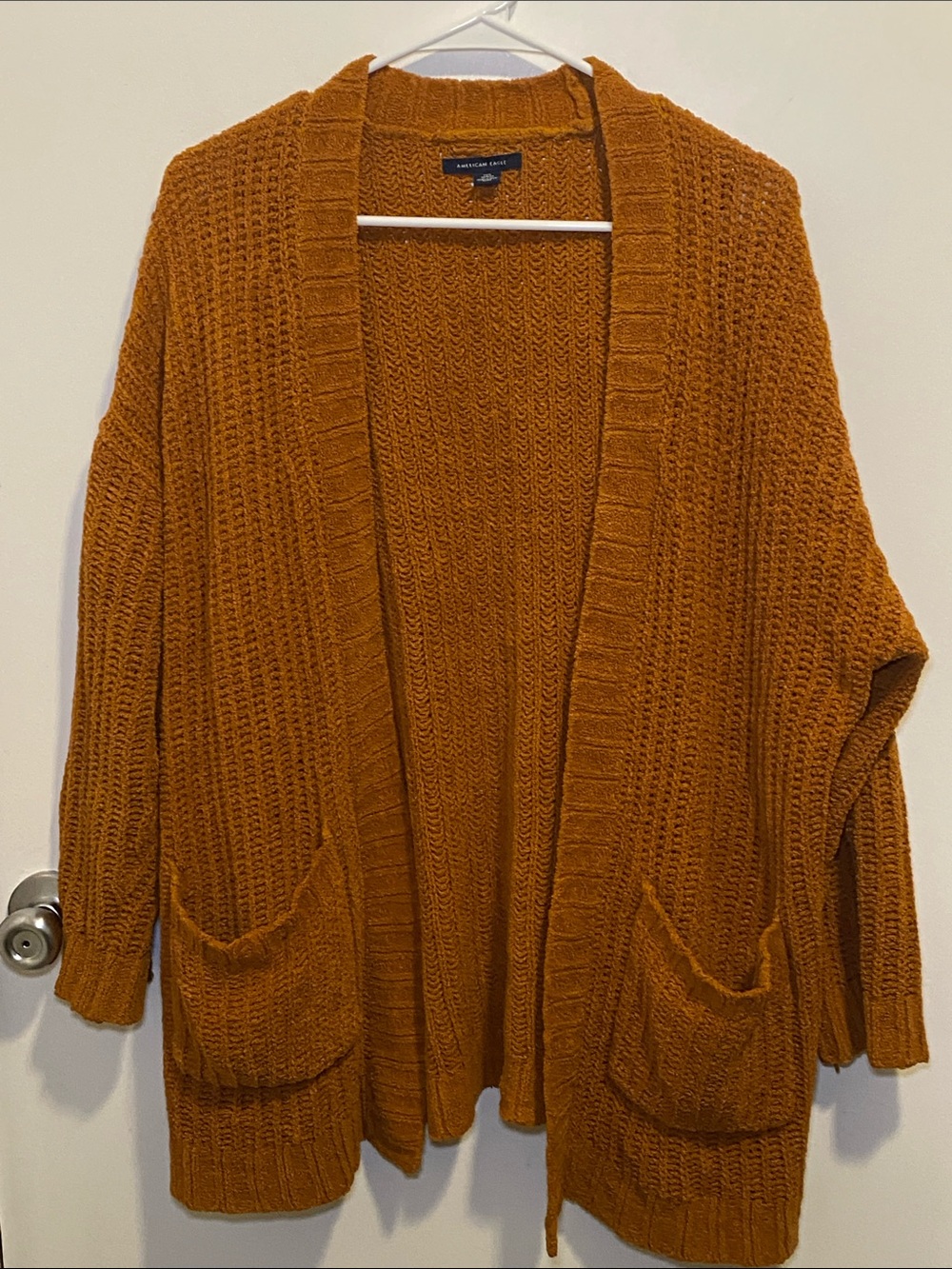 American Eagle Outfitters Chunky Open-Front Cardigan in Rust